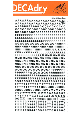 Reiben von Buchstaben und Zahlen 3mm