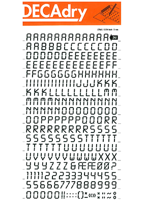 Reiben von Buchstaben und Zahlen 9mm